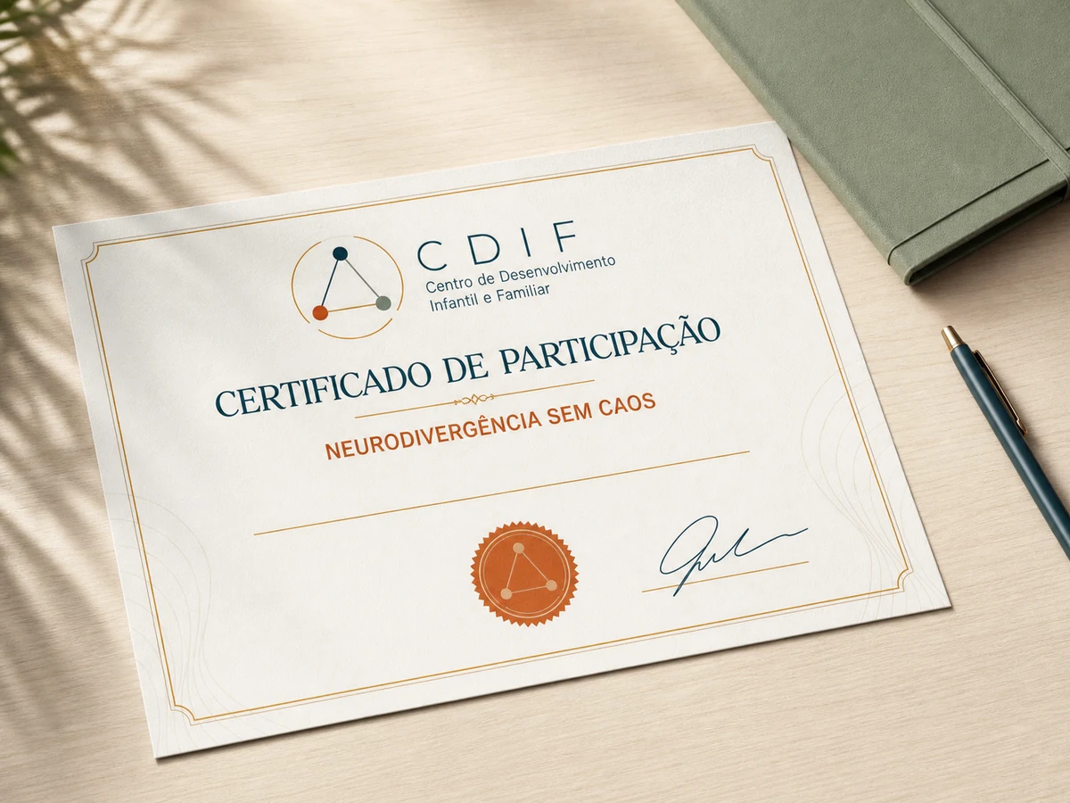 Certificado de participação da formação Neurodivergência Sem Caos com identidade visual CDIF